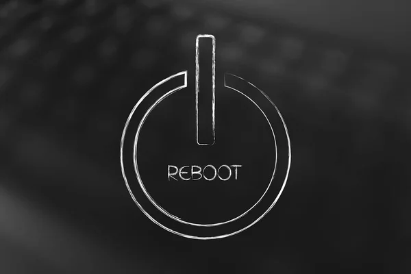 Reboot simbol di latar belakang laptop bokeh — Stok Foto
