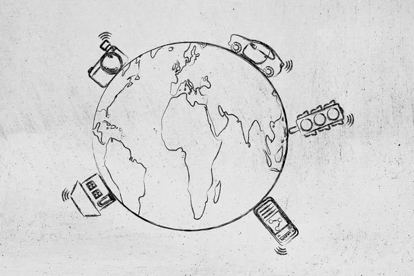 Tierra con varios dispositivos de conectividad en la superficie —  Fotos de Stock