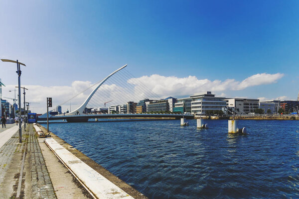 the Liffey river and the Samuel Beckett bridge in Dublin