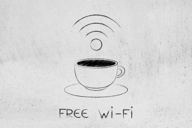 kahve fincanı ve ücretsiz wi-fi sembolü
