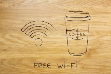 kahve bardak ve ücretsiz wi-fi sembolü