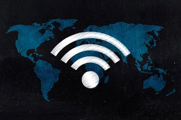 Símbolo wi-fi sobre mapa do mundo — Fotografia de Stock