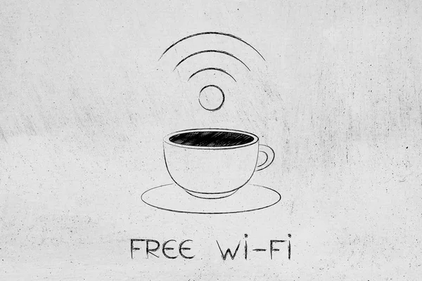 kahve fincanı ve ücretsiz wi-fi sembolü
