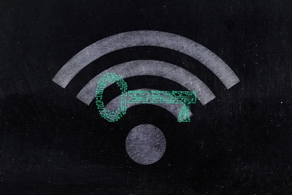 Wi-fi-logotypen med elektronisk circuiit lösenord nyckel — Stockfoto