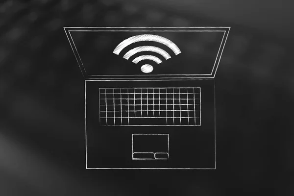 Portátil con símbolo wi-fi en la pantalla —  Fotos de Stock