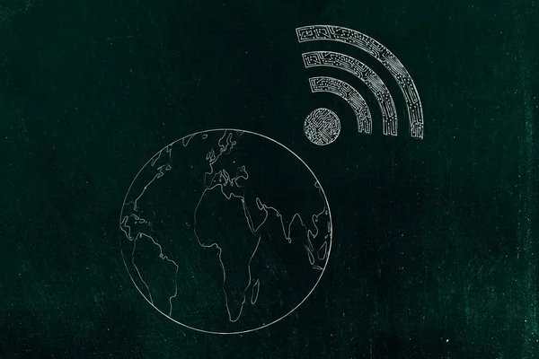 Planet earth with wi-fi symbol on it — Stock Photo, Image