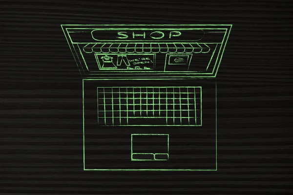 Ноутбук со всем магазином внутри экрана — стоковое фото