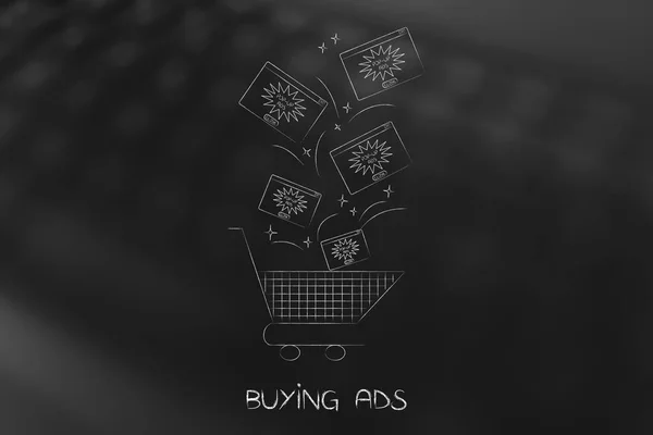 pop-up ads falling into shopping cart