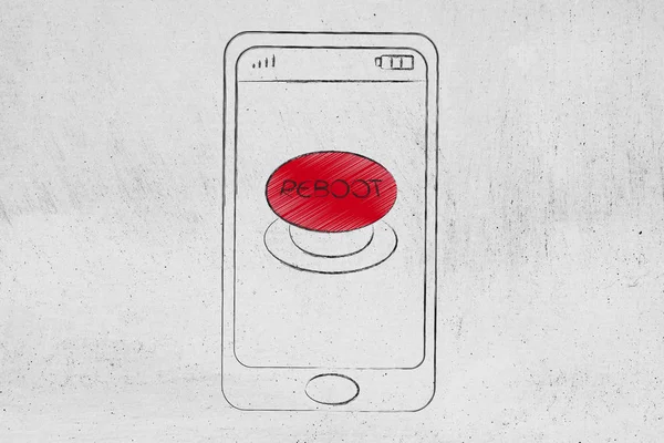Kırmızı yeniden doğmuş gibi düğme ile Smartphone — Stok fotoğraf
