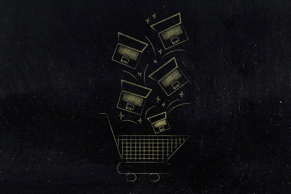 alışveriş sepeti içine düşen dizüstü bilgisayarlar