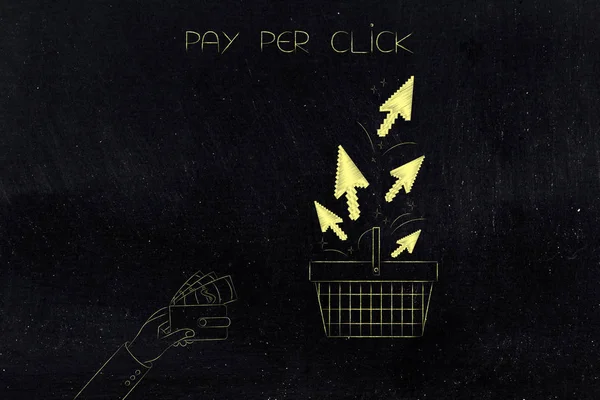 İşaretçi okları, ödeme p ile alışveriş sepeti için veren cüzdan el