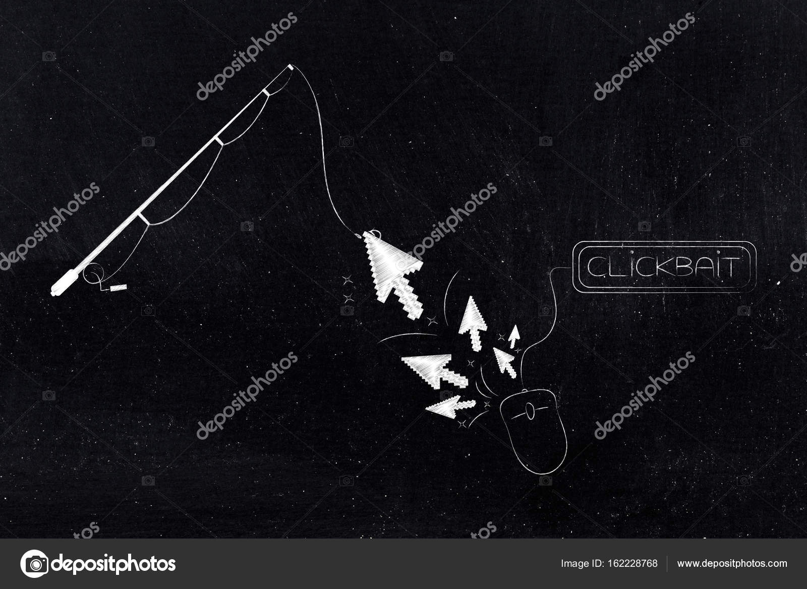 fishing rod catching pointers from a computer mouse, clickbait Stock  Illustration