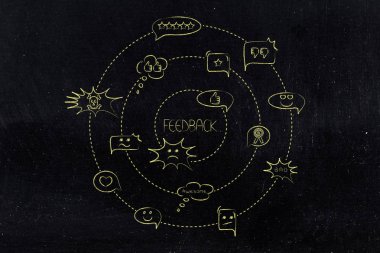 bir ürün için farklı tepkiler ile komik kabarcıklar iplik veya 