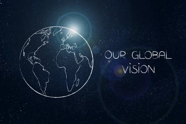 Nosso vext global da legenda da visão ao globo mundial com flare claro — Fotografia de Stock