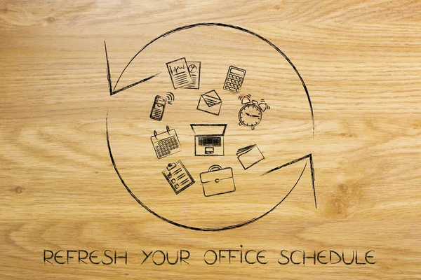 Office nesneleri simgesiyle yenilemek, zamanlamanızın doldur — Stok fotoğraf