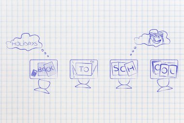 Karışık nesneleri ve hol hayalleri ile okul sınıf geri