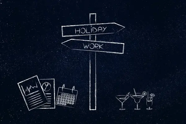 Verkeersbord met vakantie en werk richtingen — Stockfoto