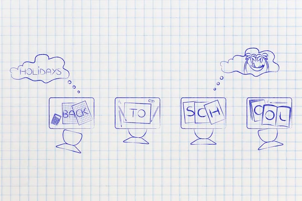 Karışık nesneleri ve hol hayalleri ile okul sınıf geri