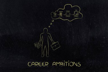 iş adamı Ceo için şirket çalışanı ilerliyor hayal kurmayı, bir araya geldi