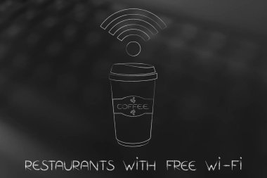 WiFi sembolü bir kahve bardak yukarıda