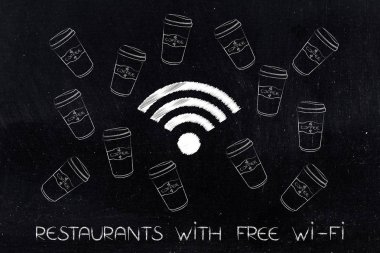 kahve bardaklar tarafından çevrili wifi simgeler