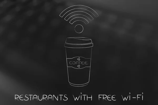 Wi-Fi σύμβολο επάνω από ένα ποτήρι καφέ — Φωτογραφία Αρχείου