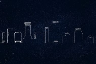 işaretleri ile farklı otel binaları ile şehir manzarası