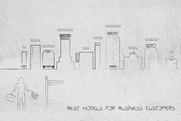 企业客户在与很多酒店到 c 的城市天际线 — 图库照片