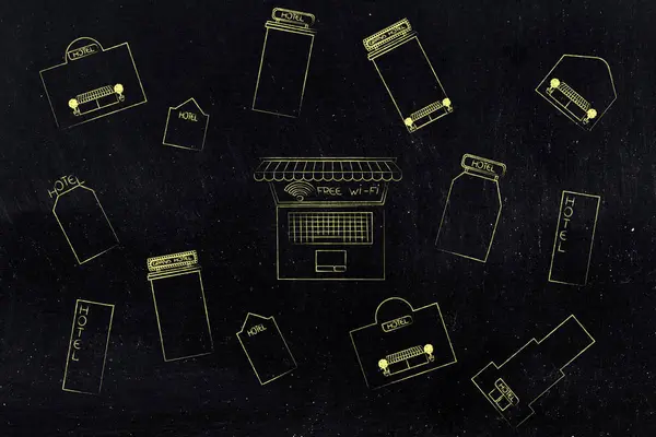 Ücretsiz wi-fi bağlantısı otel grup tarafından kuşatılmış olan dizüstü bilgisayar