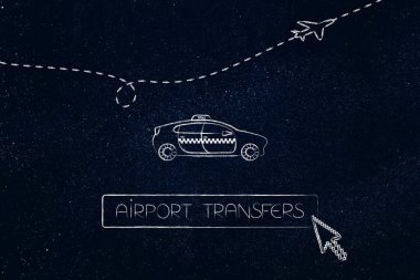 Havaalanı transfer Taksi arabası düğme ve yaklaşık kitap için imleç ile bir