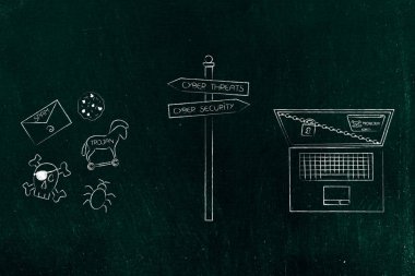 yol işareti siber tehditler simgeler ve siber güvenlik dizüstü zekâ ile