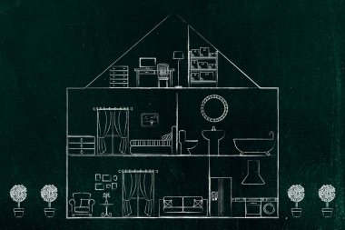 ev bölümü resimde farklı oda içine manzaralı b