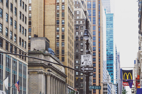 NEW YORK, NY - September 2nd, 2017: detail of the West 35th Street in Manhattan, New York