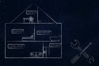 evin anahtarı ve tornavida simgesi, ev onarım yanında