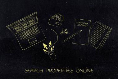 dizüstü bilgisayar reklamları ipotek sözleşmesi ve cüzdanı yanında tarama