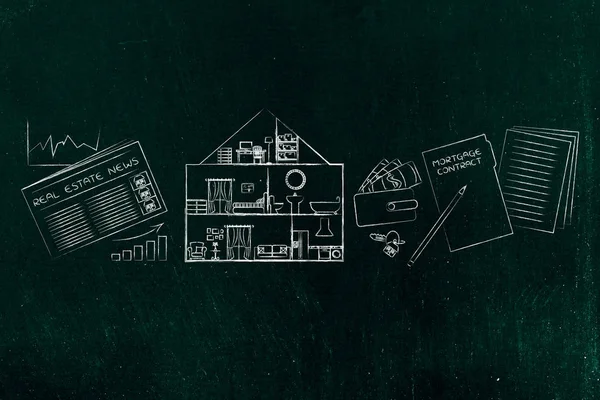 ev istatistikleri, gazeteyle çevrili iç manzaralı con