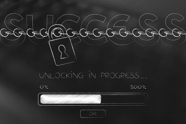 Success text with lock and chain and progress bar loading — Stock Photo, Image