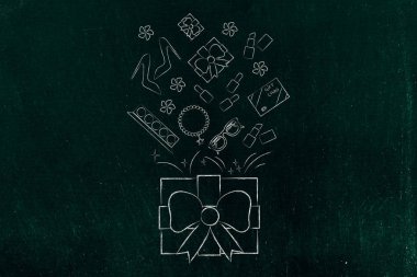 moda nesneleri içinde atmış ve bol hediye kutusu