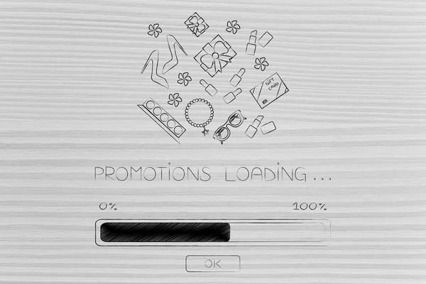 Promotions loading progress bar with plenty of fashion objects c — Stock Photo, Image