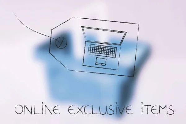Online exclusieve item tag met laptop in plaats van prijs — Stockfoto