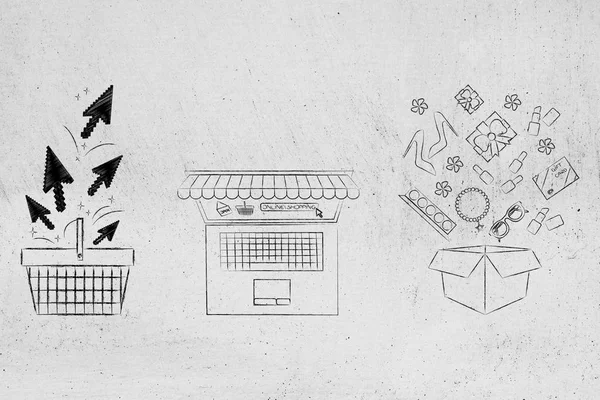 alışveriş sepeti imleçler ve f ile açık kutusunun yanındaki dizüstü bilgisayarlar ile