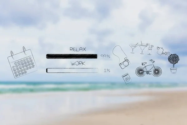 work and relax percentage bars with calendar and leisure objects