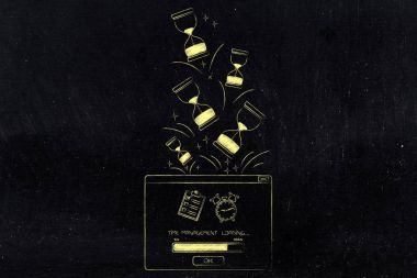 Yönetim yükleme ilerleme çubuğu ve hourglasses ile açılır zaman