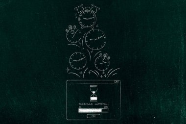 Yükleme pop-up ilerleme çubuğu ve saatler gelme dışarı ile zamanlama 