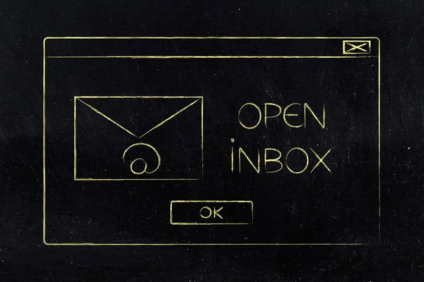Öppna inkorgen popup-meddelande med e-kuvertikonen — Stockfoto