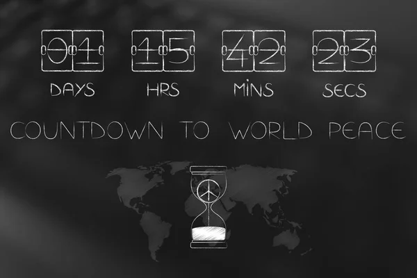 countdown to world peace timer and hourglass with symbol inside