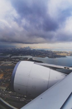 Manhattan ve New Jersey bir airp pencere koltuğundan görünümü