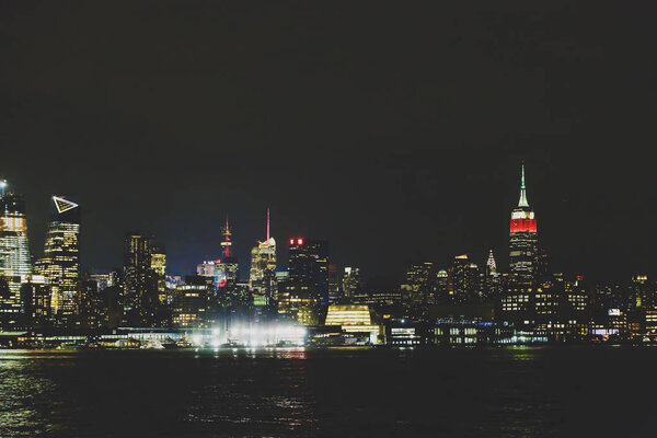 HOBOKEN, NJ - September 16th, 2017: Manhattan skyline by night as seen from Hoboken, New Jersey