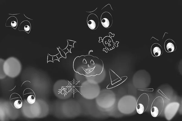 Halloween pompoen lantaarn en andere griezelige pictogrammen omringd door s — Stockfoto