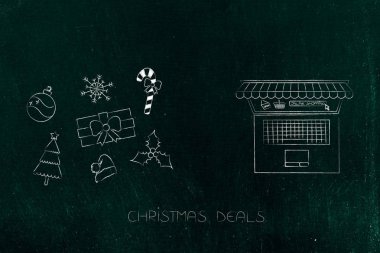 Noel simge dağ eteğindeki taş yığını üzerinde online alışveriş ile dizüstü yanında